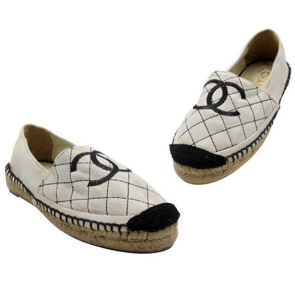 Chanel Espadrille 38 Canvas Quilted Double Stacked Flats CC-0208N-0011 - Picture 11 of 11
